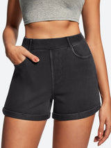IUGA High Waisted Stretchy Tummy Control Pull On Jean Shorts - IUGA