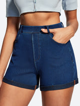 IUGA High Waisted Stretchy Tummy Control Pull On Jean Shorts - IUGA