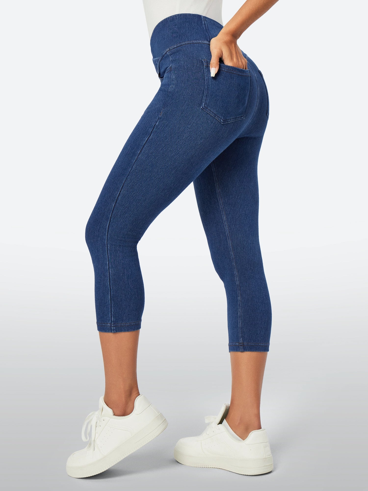 IUGA FlexDenim™ Stretchy Pull On Capri Jeans With Pockets - IUGA