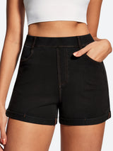 IUGA High Waisted Stretchy Tummy Control Pull On Jean Shorts - IUGA