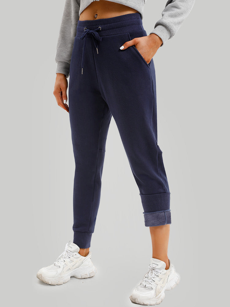 IUGA Fleece Lined Sweatpants with Pockets - Navy / XS