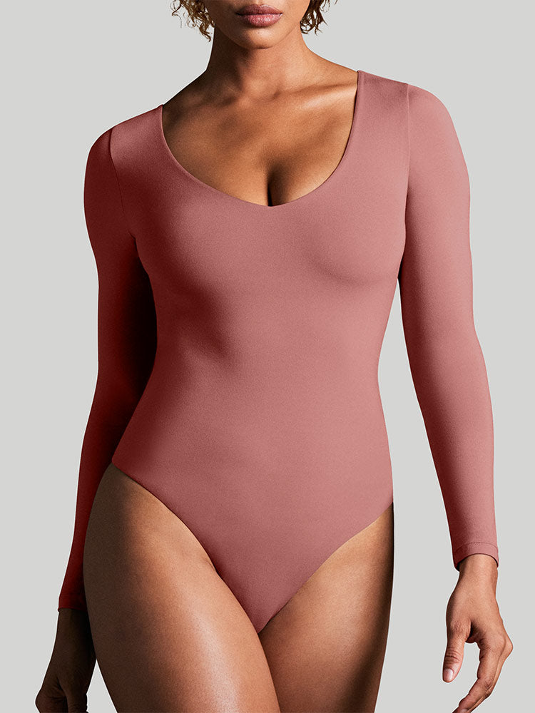IUGA ButterLAB™ Long Sleeve V Neck Bodysuits for Women - Merlot / S