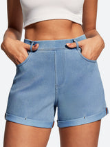 IUGA High Waisted Stretchy Tummy Control Pull On Jean Shorts - IUGA
