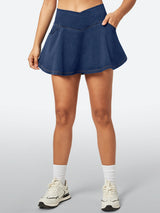 IUGA FlexDenim™ V-Waist Stretchy Ruffle Denim Skort With 4 Pockets - IUGA