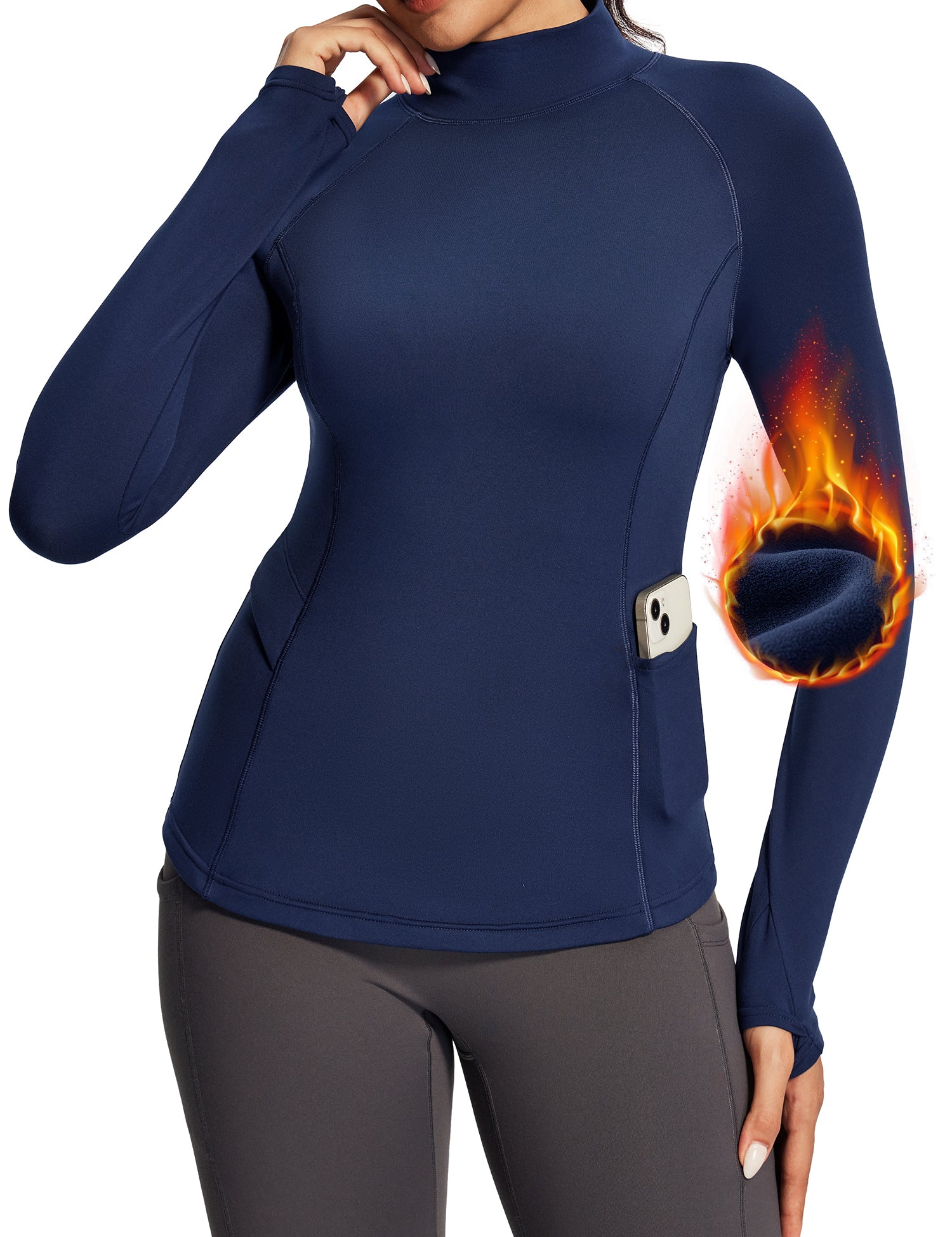 IUGA Turtleneck Long Sleeve Fleece Lined Thermal Shirts With Pockets - IUGA