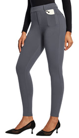 IUGA Fleece Lined Pull On High Waisted Dress Pants With Pockets - IUGA