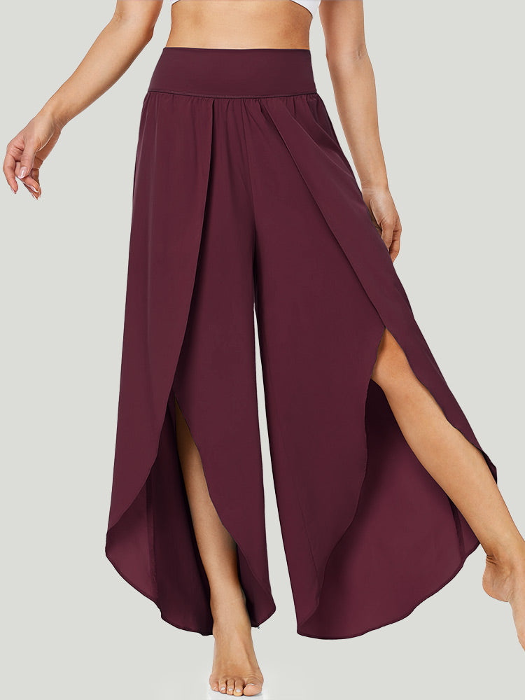 IUGA High Split Quick Dry Flowy Pants for Women - Maroon / S