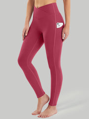 IUGA Women's Cross Waist Leggings With Pockets maroon