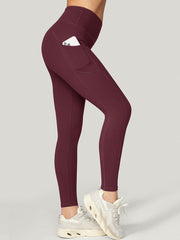 IUGA High Waist Tummy Control Leggings With Pockets maroon