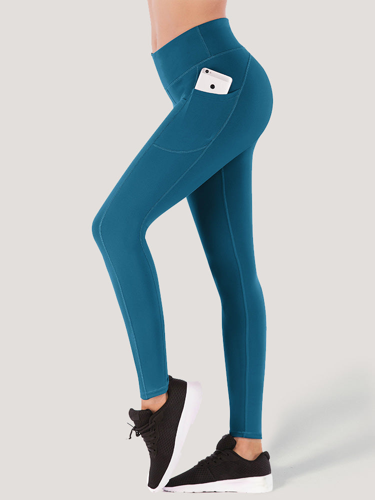 IUGA High Waist Yoga Pants Tummy Control Leggings With Pockets -  Peacockblue / XS