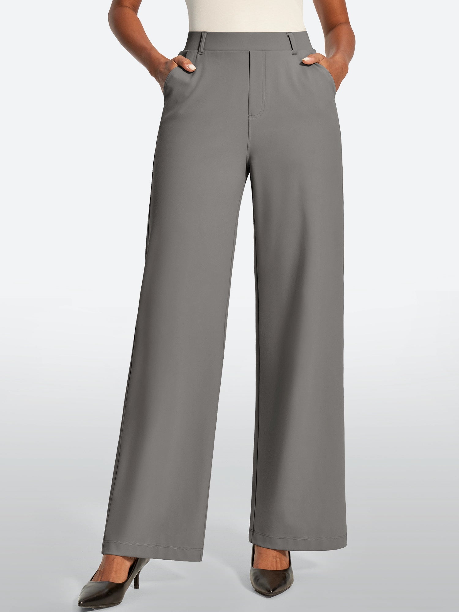 IUGA High Waisted Stretchy Wide Leg Pull On Work Pants With Pockets