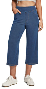 IUGA Pull On Stretchy High Waisted  Wide Leg Capri Jeans With Pockets | Affordable Yoga Leggings & Activewear by IUGA