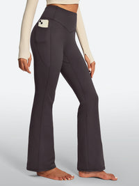 IUGA HeatLab® Sandwich Waistband No Front Seam Fleece Lined Bootcut Yoga Pants With Pockets - IUGA