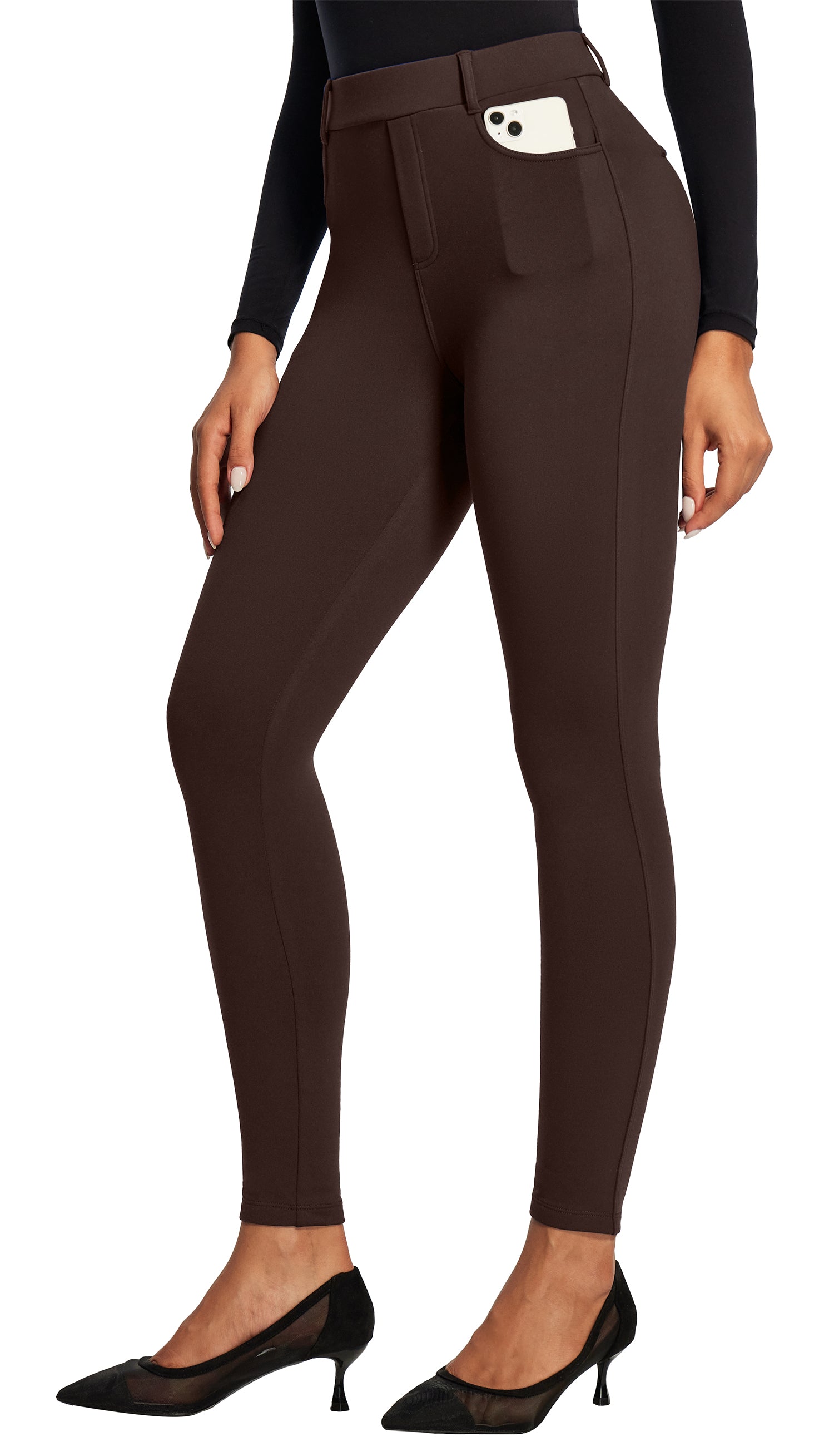 IUGA Fleece Lined Pull On High Waisted Dress Pants With Pockets - IUGA