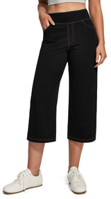 IUGA Pull On Stretchy High Waisted  Wide Leg Capri Jeans With Pockets | Affordable Yoga Leggings & Activewear by IUGA