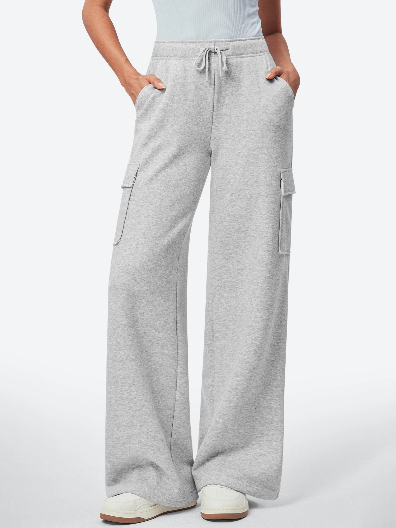 IUGA Fleece Wide Leg Cargo Sweatpants With Pockets - IUGA