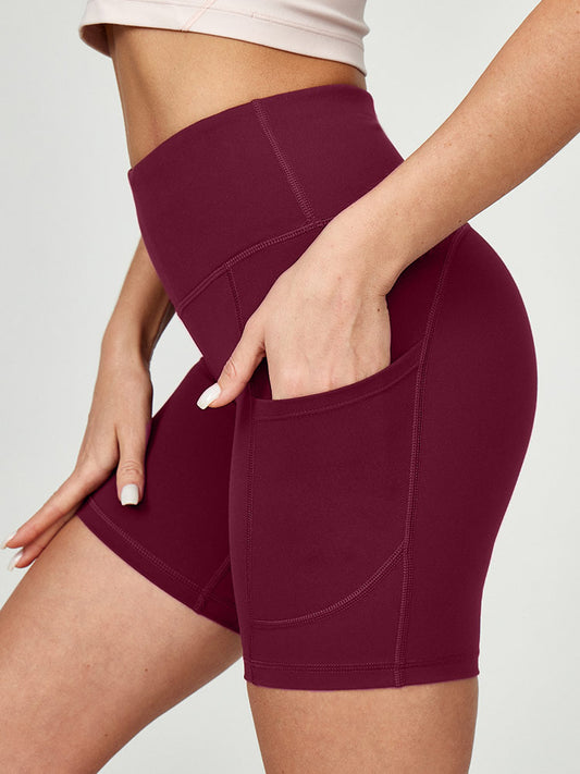 IUGA 6" High Waist Biker Shorts With Pockets wine