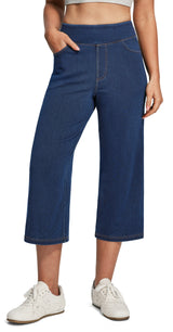 IUGA Pull On Stretchy High Waisted  Wide Leg Capri Jeans With Pockets | Affordable Yoga Leggings & Activewear by IUGA