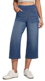 IUGA Pull On Stretchy High Waisted  Wide Leg Capri Jeans With Pockets | Affordable Yoga Leggings & Activewear by IUGA