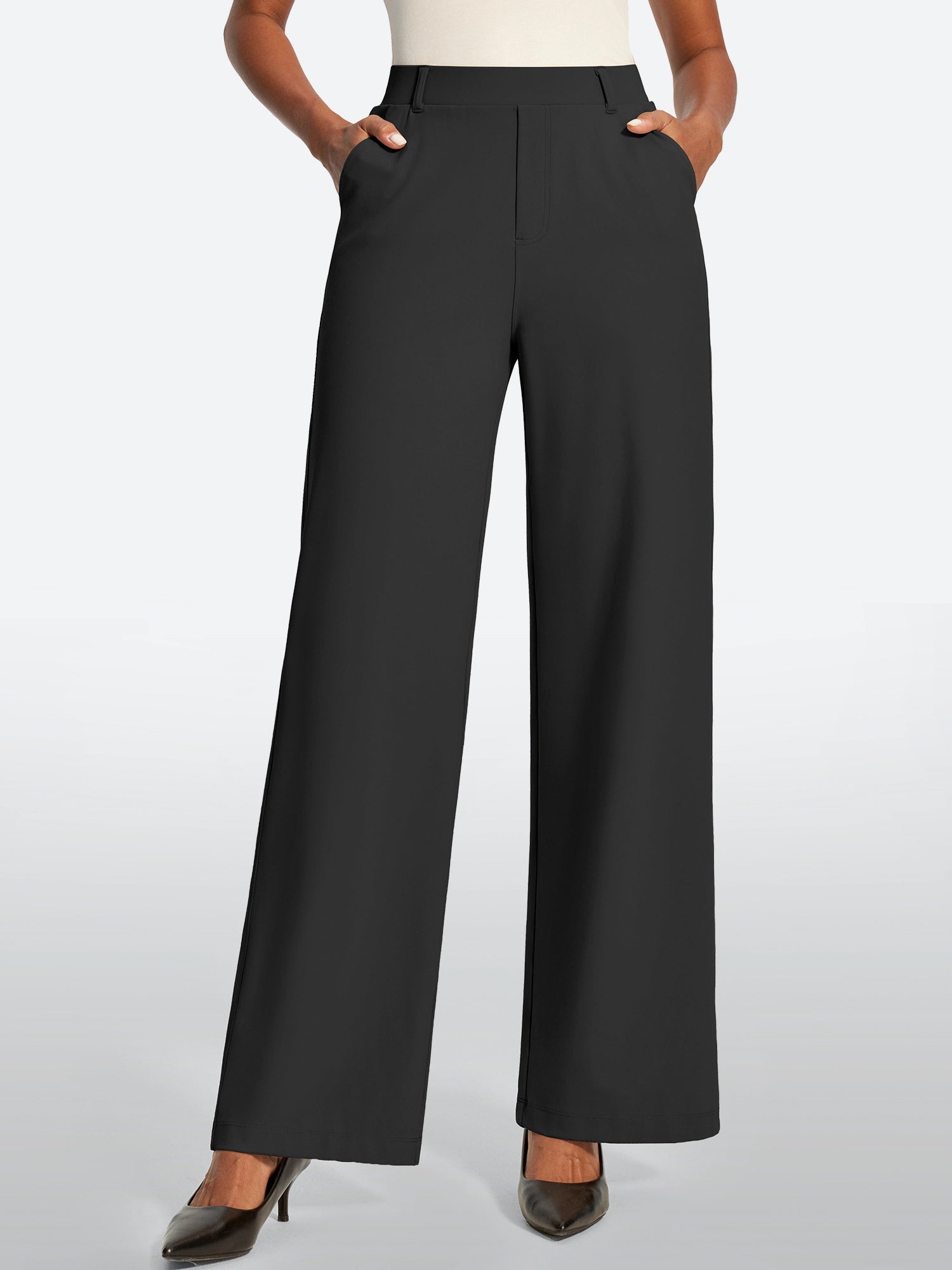 IUGA High Waisted Stretchy Wide Leg Pull On Work Pants With Pockets