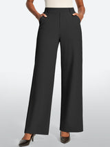 IUGA High Waisted Stretchy Wide Leg Pull On Work Pants With Pockets