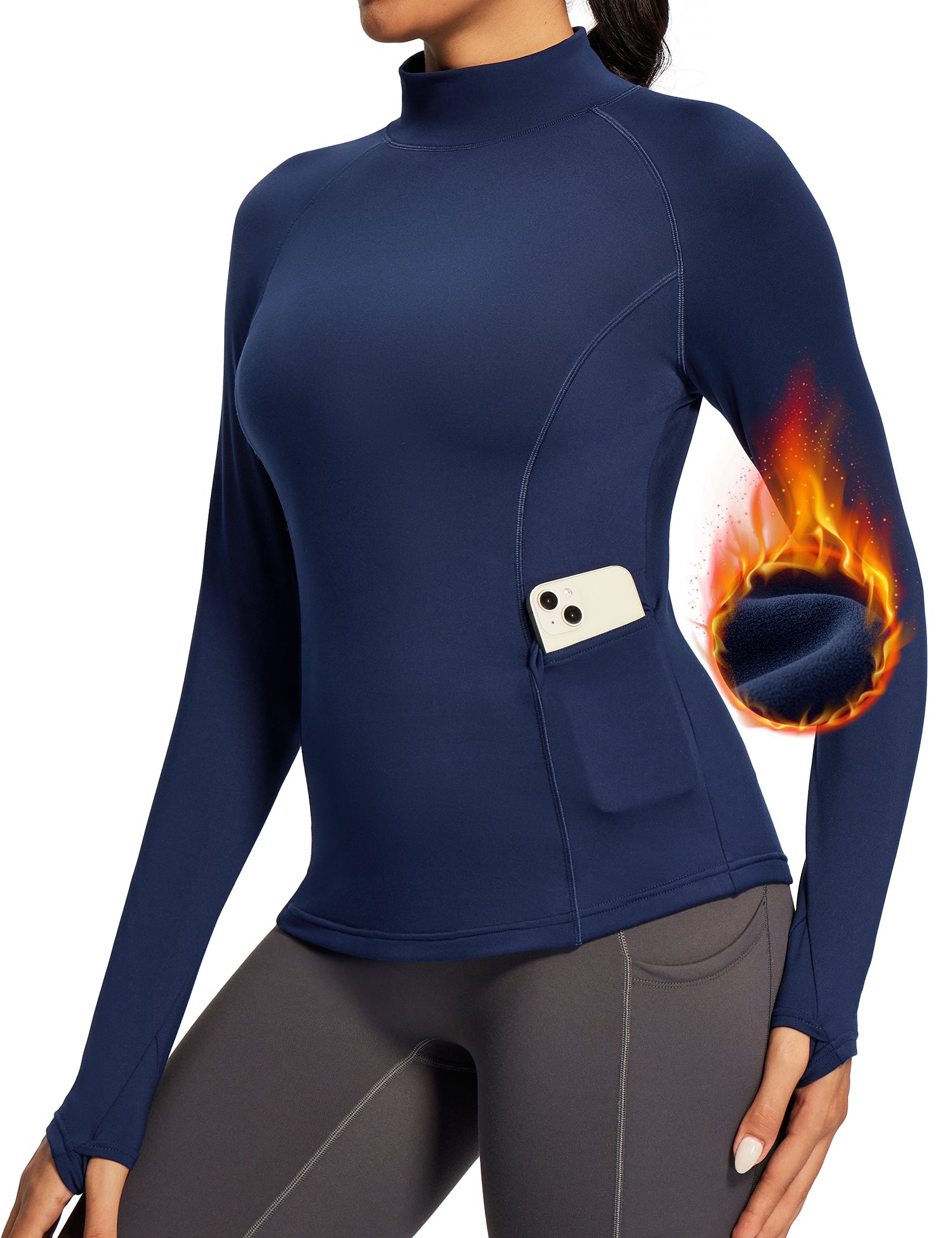 IUGA Turtleneck Long Sleeve Fleece Lined Thermal Shirts With Pockets - IUGA