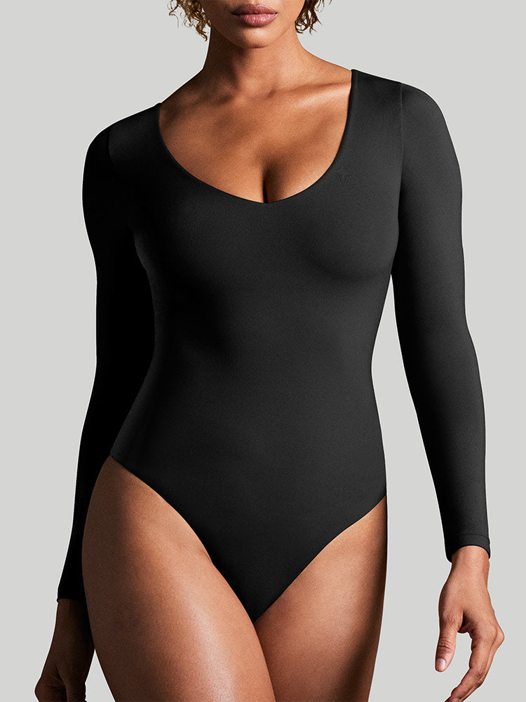 IUGA ButterLAB™ Long Sleeve V Neck Bodysuits for Women - Black / S