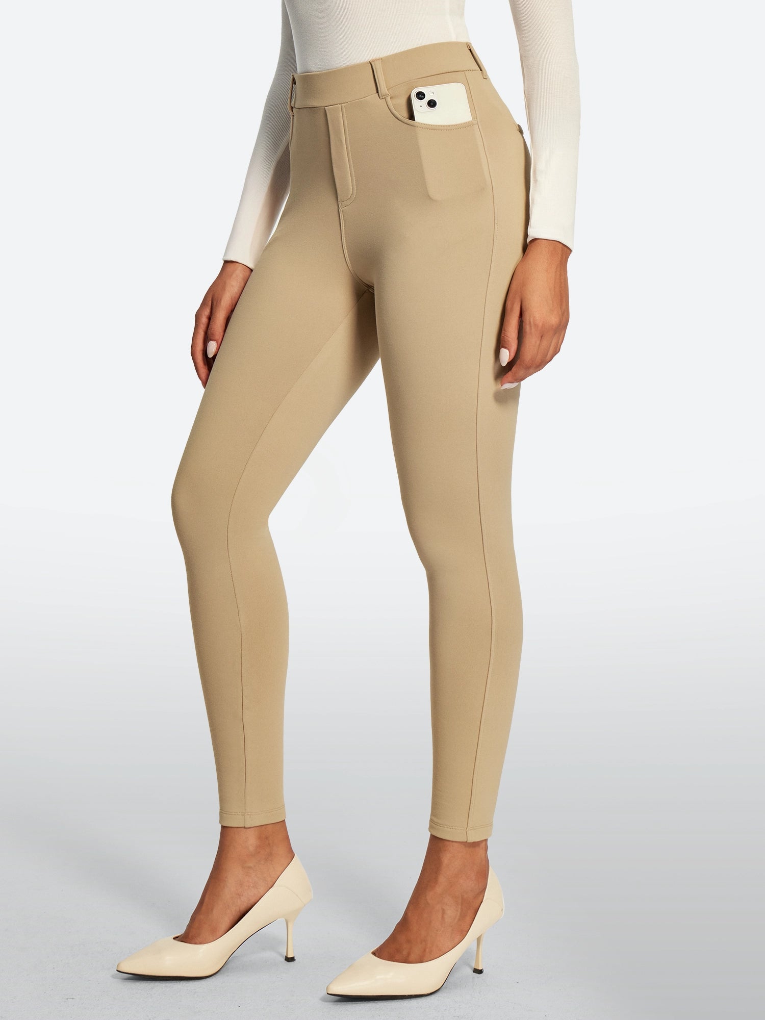 IUGA HeatLab® Fleece Lined Pull On High Waisted Dress Pants With Pockets