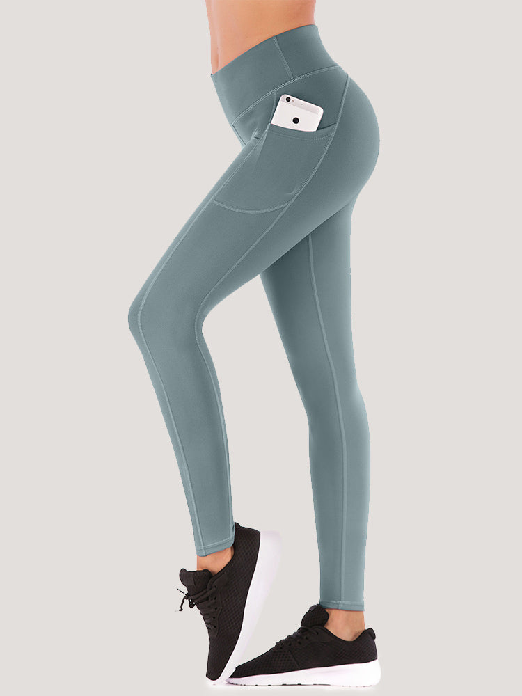 IUGA High Waist Yoga Pants Tummy Control Leggings With Pockets - Mist Green  / XS