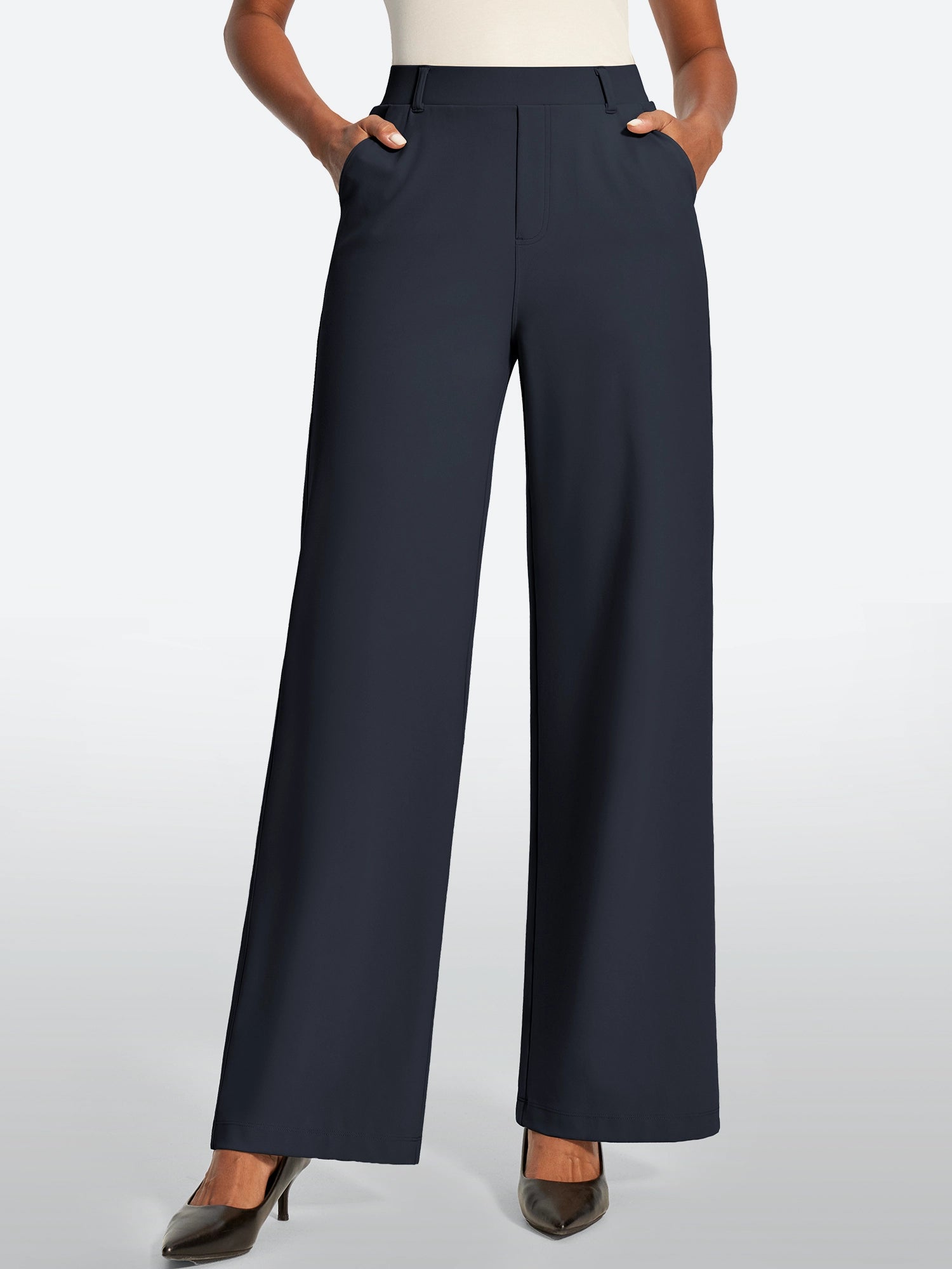 IUGA High Waisted Stretchy Wide Leg Pull On Work Pants With Pockets