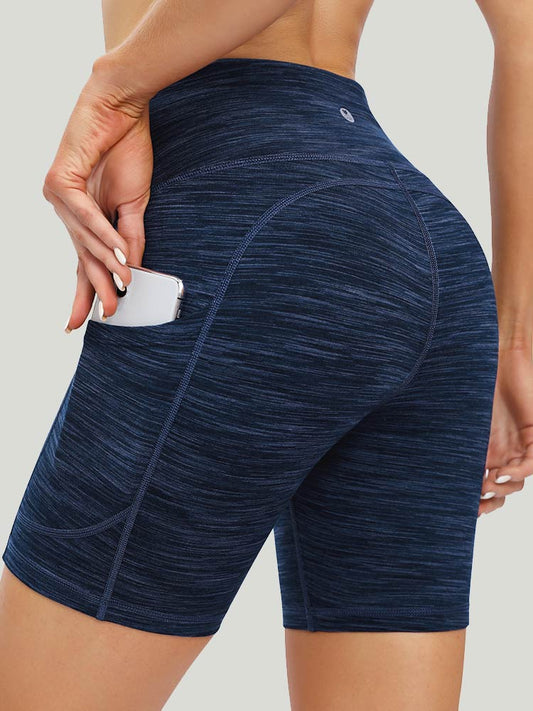 IUGA 6" High Waist Space Dye Biker Shorts With Pockets space dye navy