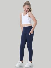 IUGA Girl's Athletic Leggings With Pockets Navy