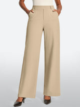 IUGA High Waisted Stretchy Wide Leg Pull On Work Pants With Pockets