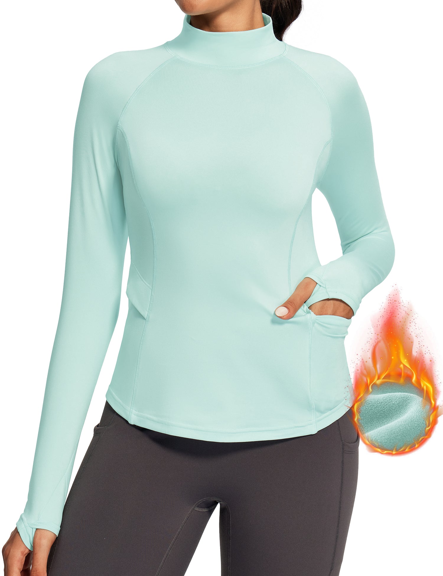 IUGA Turtleneck Long Sleeve Fleece Lined Thermal Shirts With Pockets - IUGA