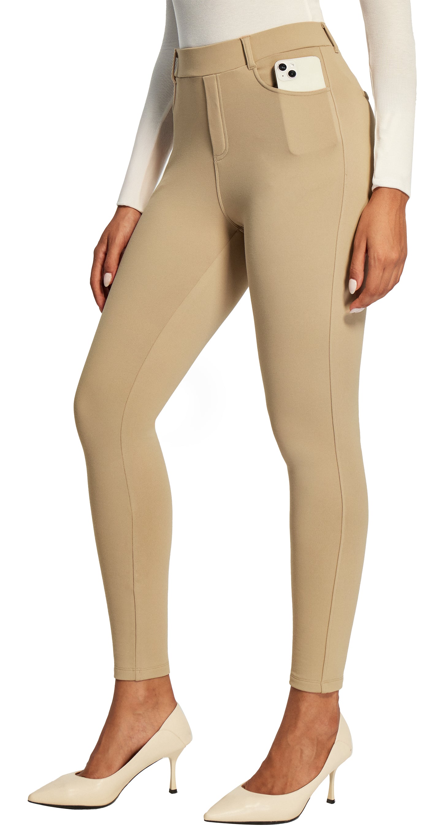 IUGA Fleece Lined Pull On High Waisted Dress Pants With Pockets - IUGA