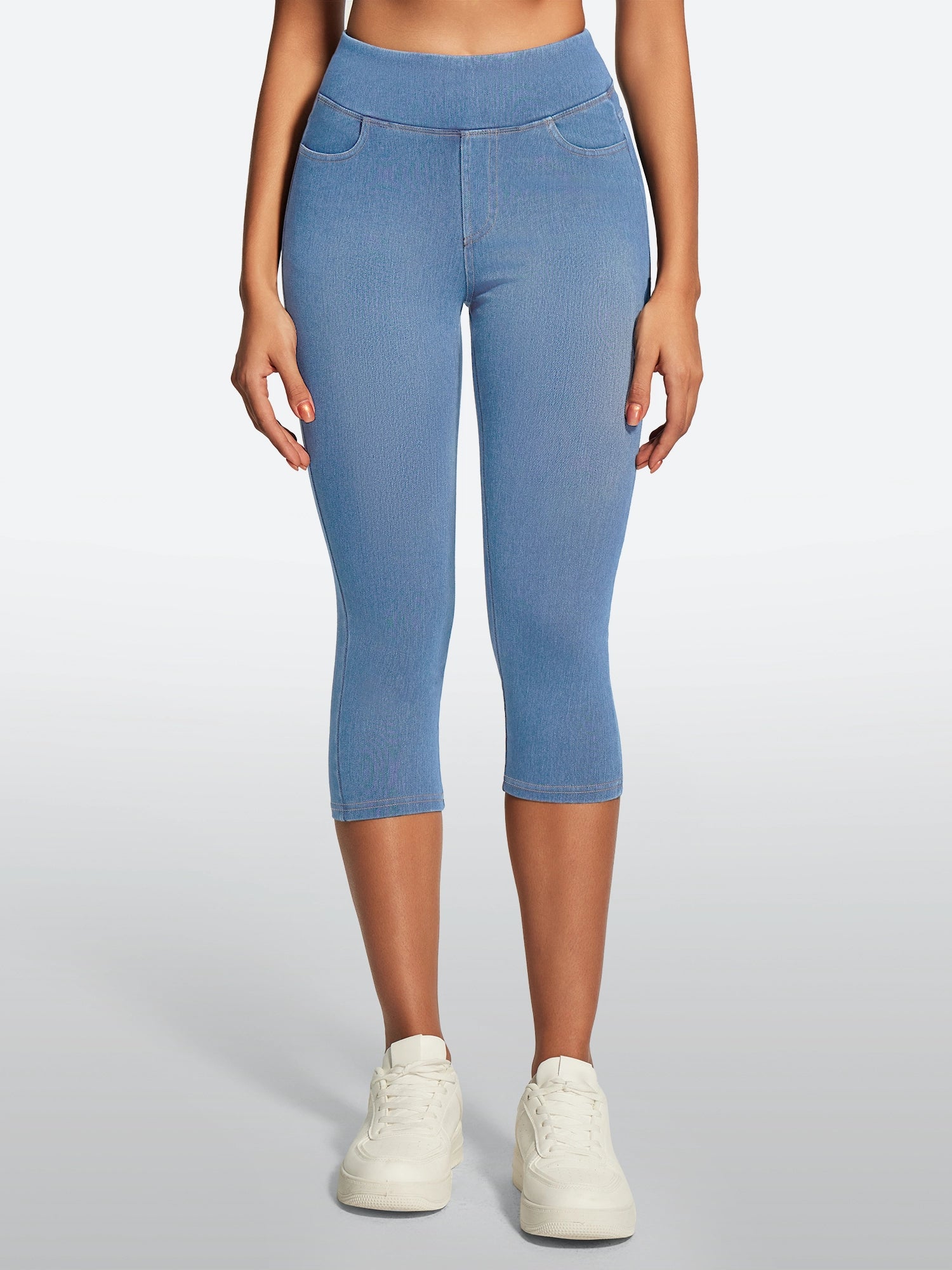 IUGA FlexDenim® High Waisted Pull On Capri Jeans With Pockets | Affordable Yoga Leggings & Activewear by IUGA