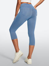 IUGA FlexDenim® High Waisted Pull On Capri Jeans With Pockets | Affordable Yoga Leggings & Activewear by IUGA