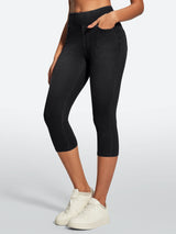 IUGA FlexDenim® High Waisted Pull On Capri Jeans With Pockets | Affordable Yoga Leggings & Activewear by IUGA