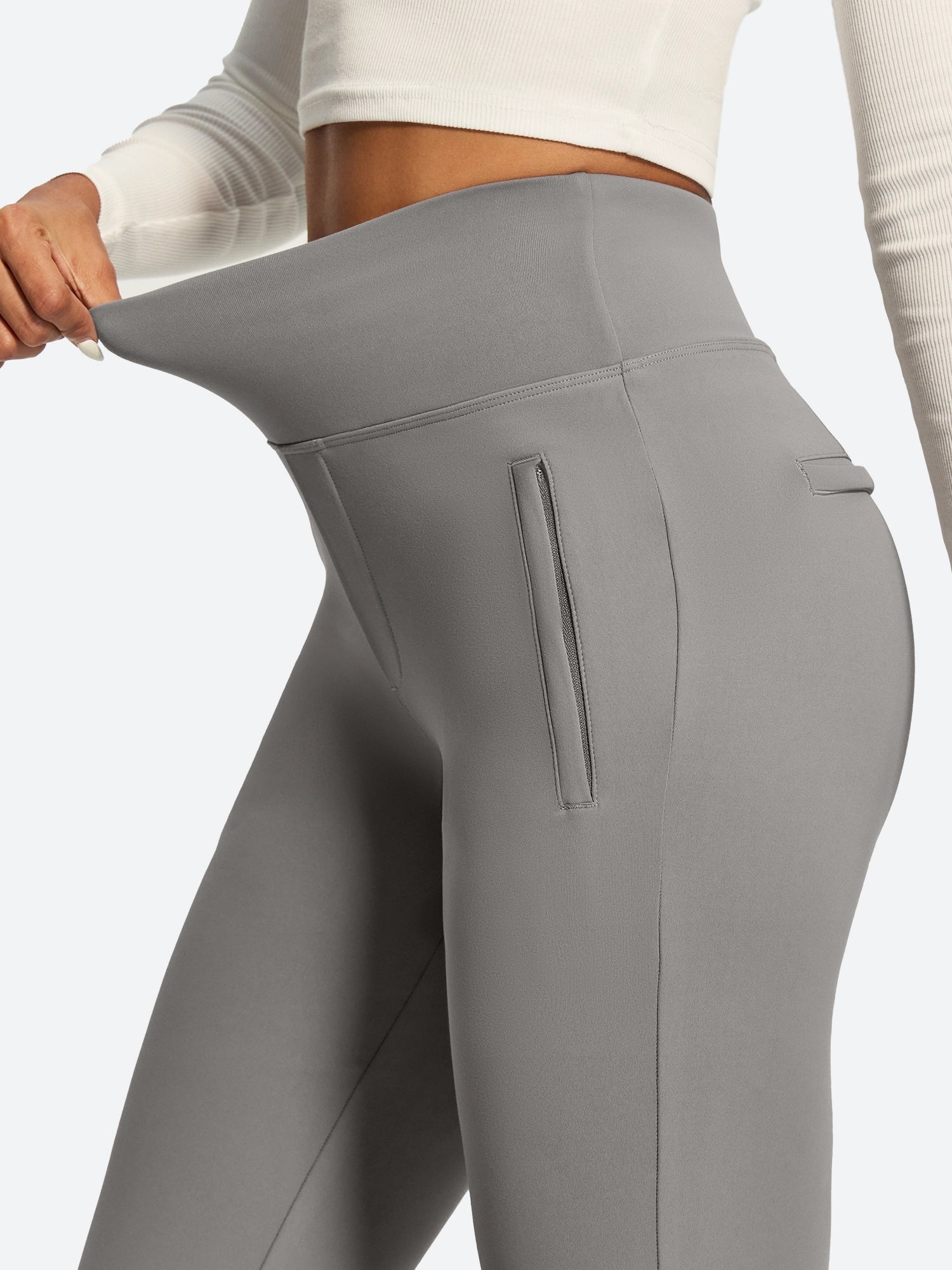 IUGA High Waist Pull On Stretchy Dress Pants With Zipper Pockets