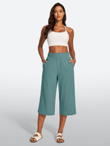 IUGA High Waisted Adjustable Drawstring Wide Leg Capris With Pockets | Affordable Yoga Leggings & Activewear by IUGA