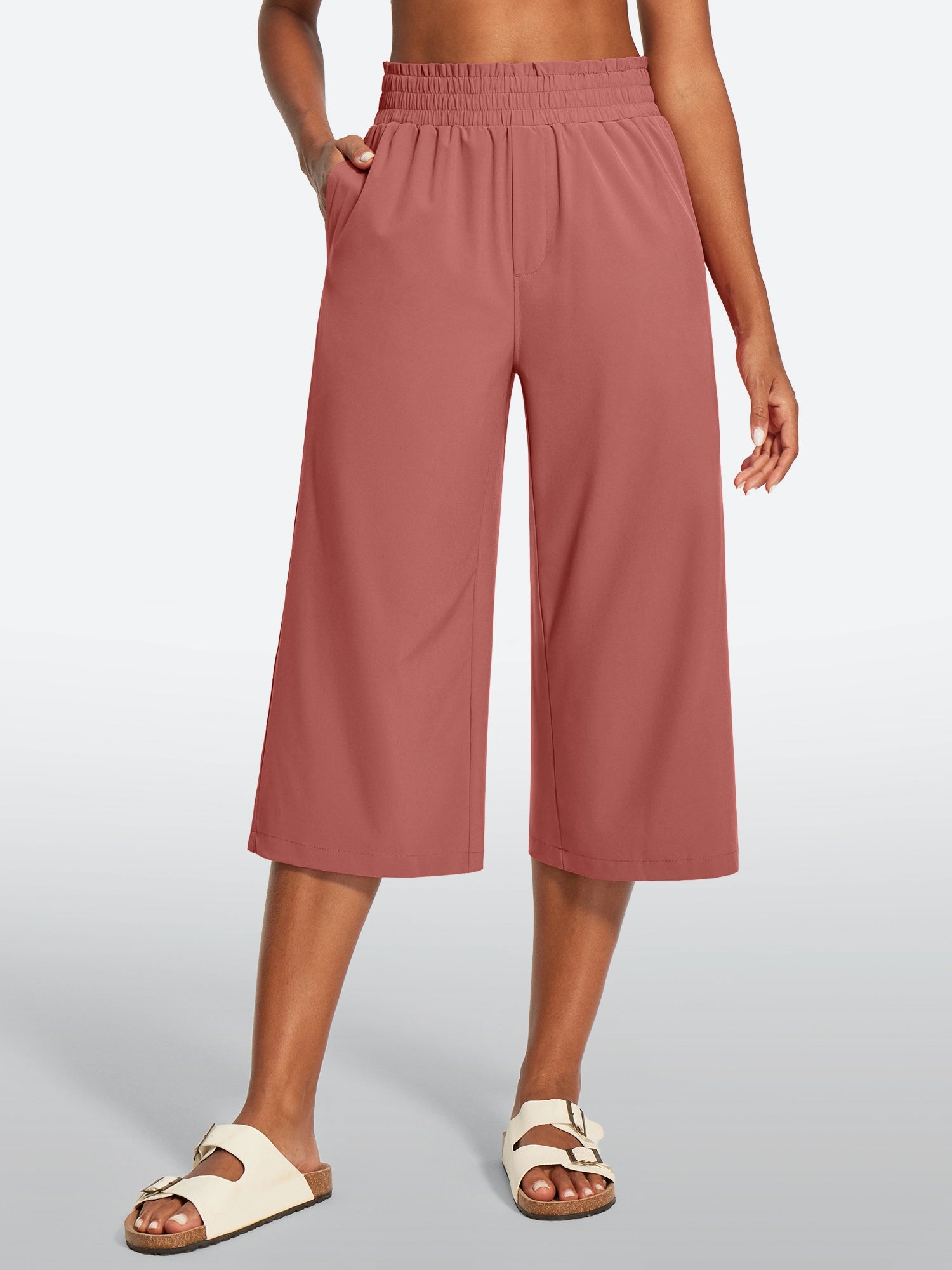 IUGA High Waisted Adjustable Drawstring Wide Leg Capris With Pockets | Affordable Yoga Leggings & Activewear by IUGA