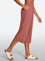 IUGA High Waisted Adjustable Drawstring Wide Leg Capris With Pockets | Affordable Yoga Leggings & Activewear by IUGA