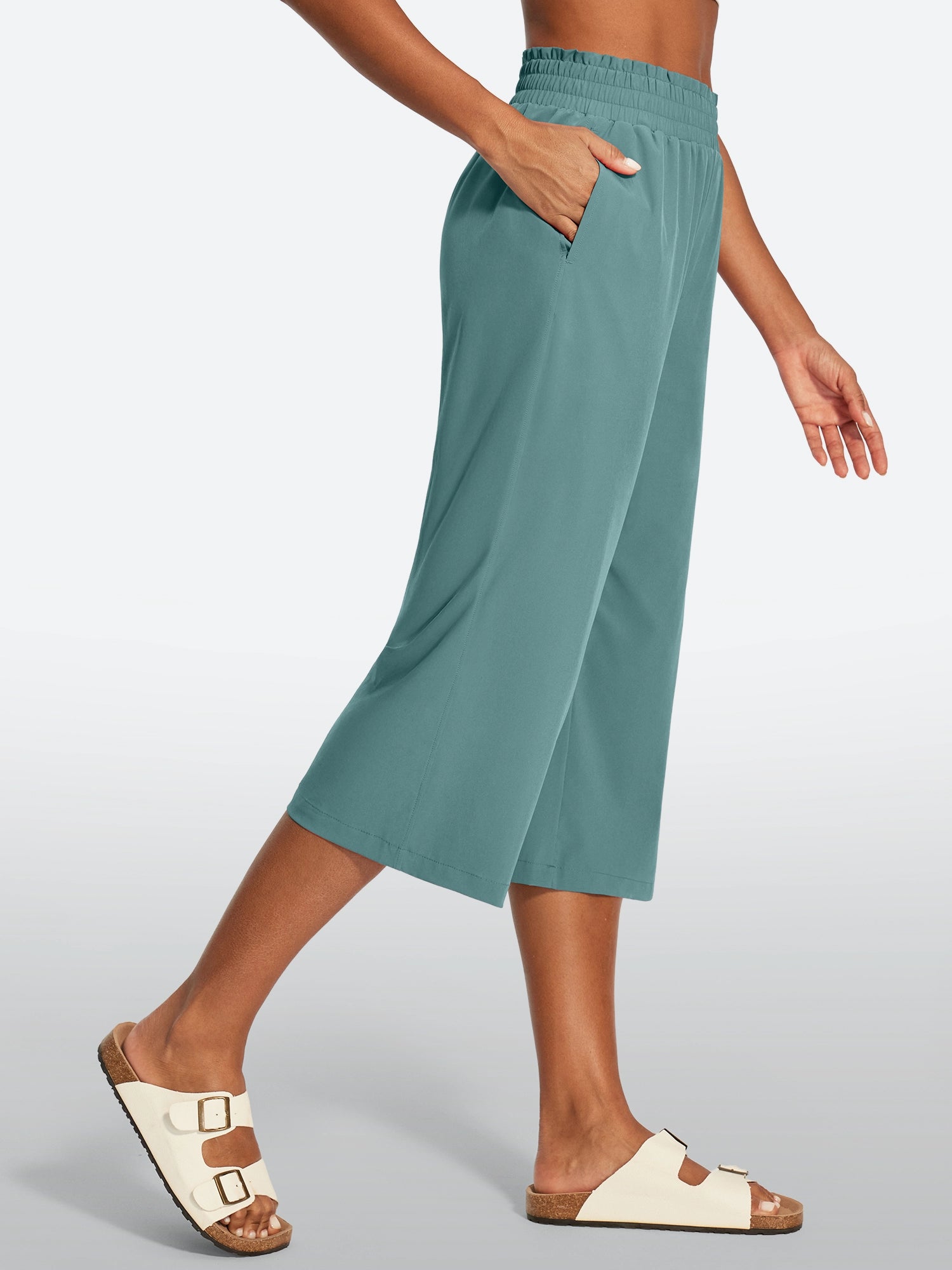 IUGA High Waisted Adjustable Drawstring Wide Leg Capris With Pockets | Affordable Yoga Leggings & Activewear by IUGA