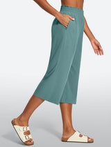 IUGA High Waisted Adjustable Drawstring Wide Leg Capris With Pockets | Affordable Yoga Leggings & Activewear by IUGA