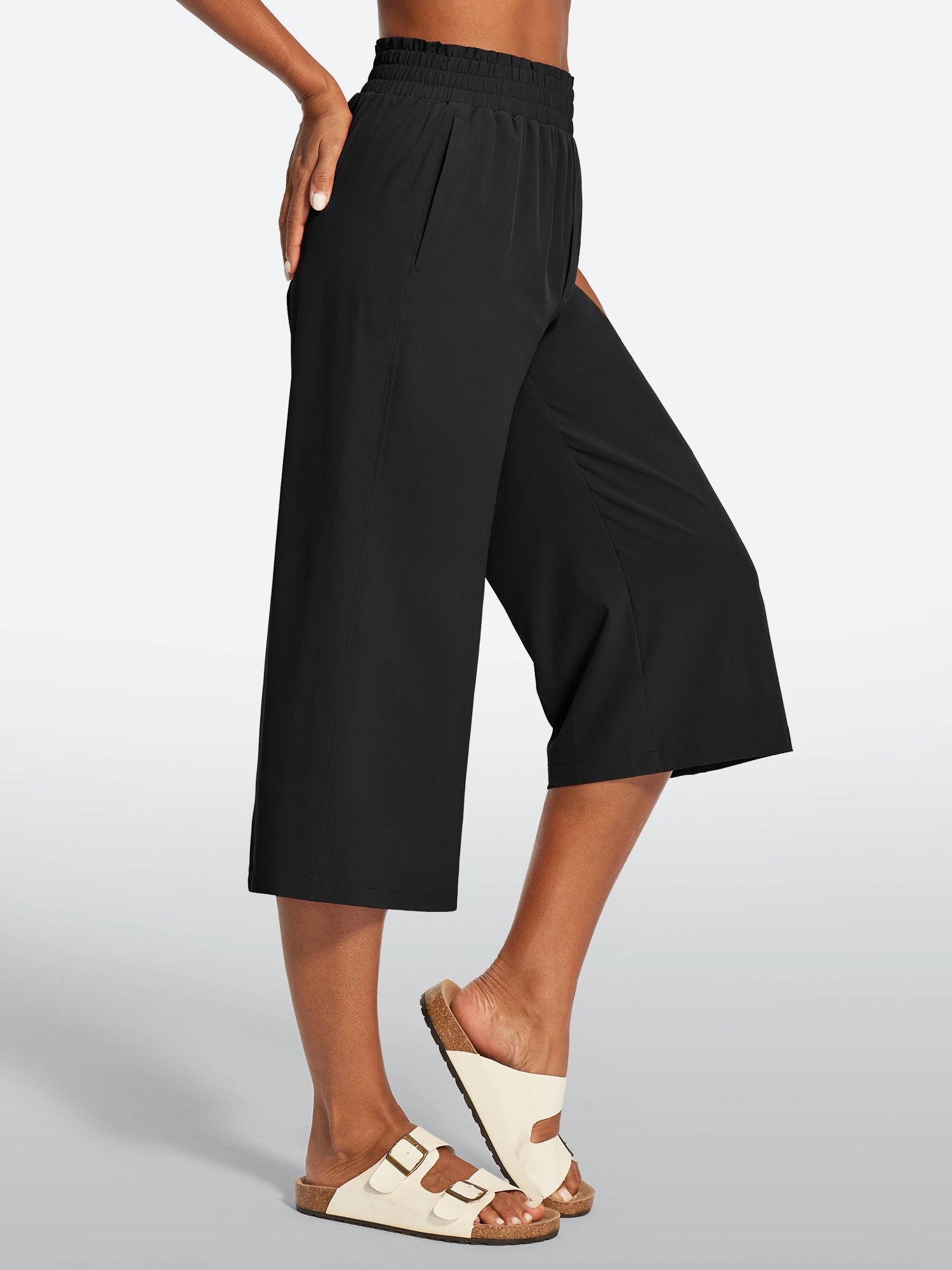 IUGA High Waisted Adjustable Drawstring Wide Leg Capris With Pockets | Affordable Yoga Leggings & Activewear by IUGA