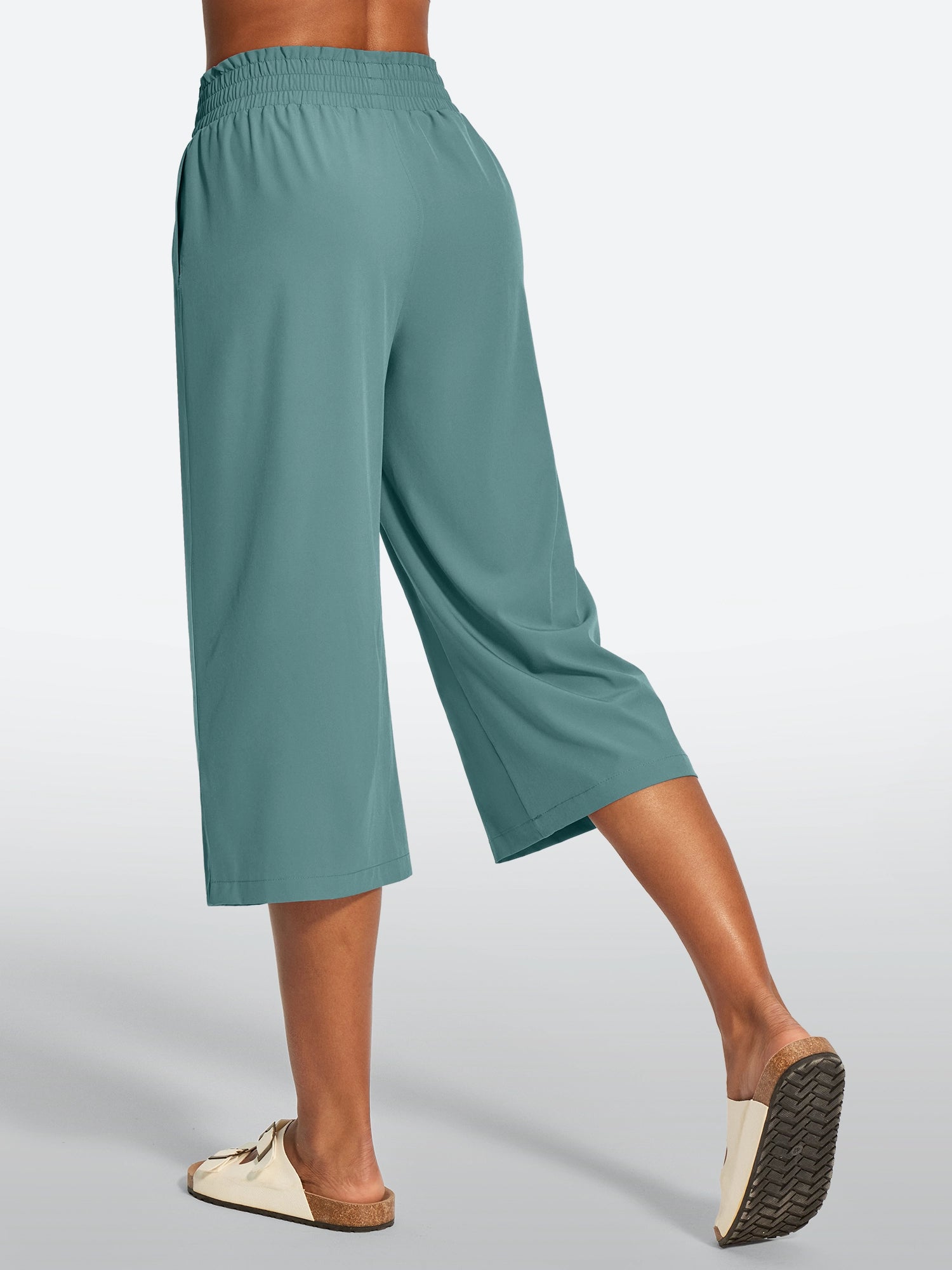 IUGA High Waisted Adjustable Drawstring Wide Leg Capris With Pockets | Affordable Yoga Leggings & Activewear by IUGA