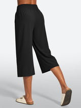 IUGA High Waisted Adjustable Drawstring Wide Leg Capris With Pockets | Affordable Yoga Leggings & Activewear by IUGA