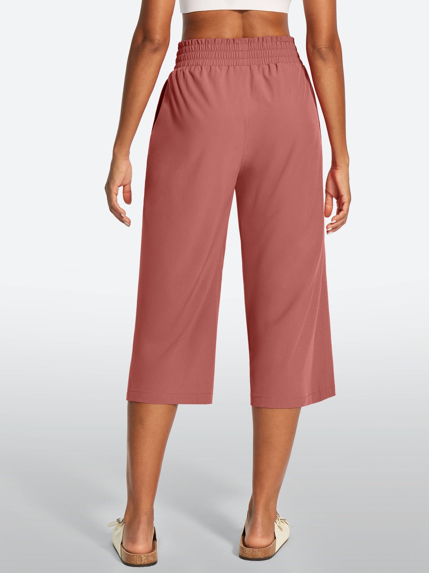 IUGA High Waisted Adjustable Drawstring Wide Leg Capris With Pockets | Affordable Yoga Leggings & Activewear by IUGA