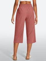 IUGA High Waisted Adjustable Drawstring Wide Leg Capris With Pockets | Affordable Yoga Leggings & Activewear by IUGA