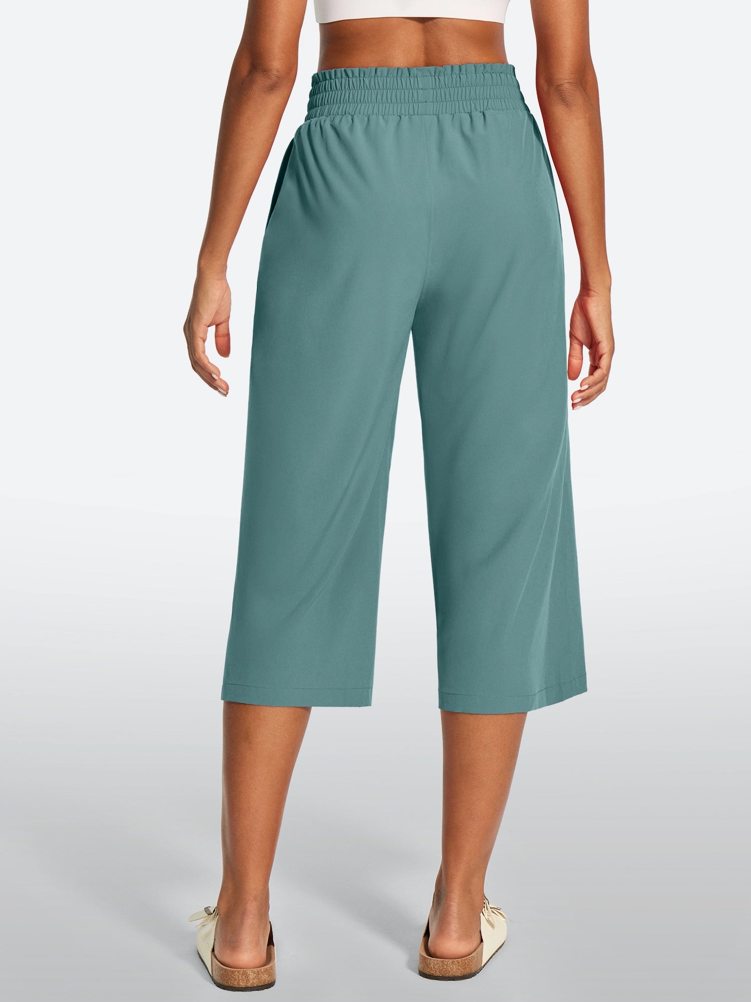 IUGA High Waisted Adjustable Drawstring Wide Leg Capris With Pockets | Affordable Yoga Leggings & Activewear by IUGA